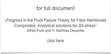 for full document

„Progress in the Puck Failure Theory for Fibre Reinforced Composites: Analytical solutions for 3D-stress“
Alfred Puck and H. Matthias Deuschle

click here